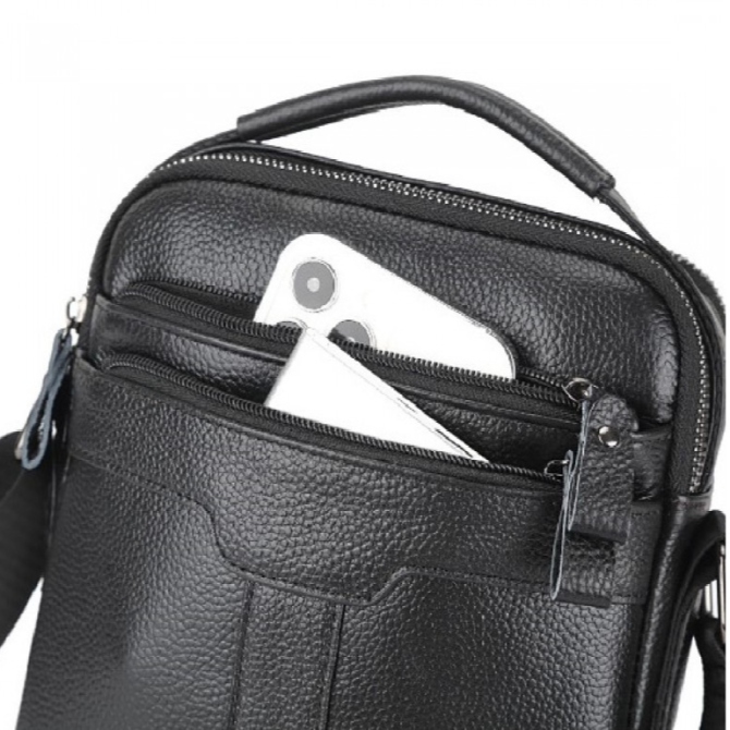 Кожаная мужская сумка-барсетка 21х25х6, мессенджер с ручкой Tiding Bag 73957 черная Каменское - изображение 15
