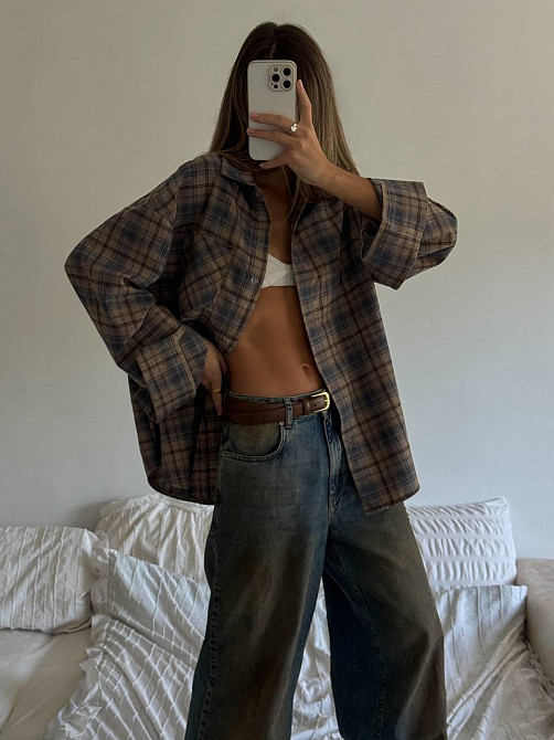 Жіноча трендова оверсайз сорочка у клітинку фланель Одеса - фото 10
