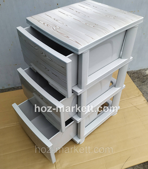 Комод пластиковий тумбочка на 3 ящики з малюнком під дерево світлий Харків - фото 8