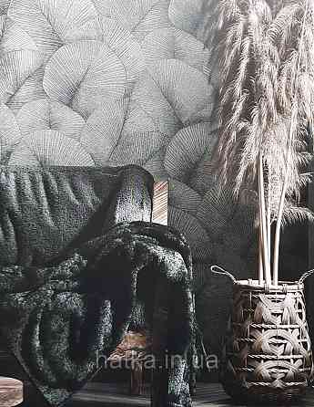 Обои виниловые на флизелине Marburg Kumano 1.06х10 листья металлик серые черные с серебристым 3д лофт 34564 Киев