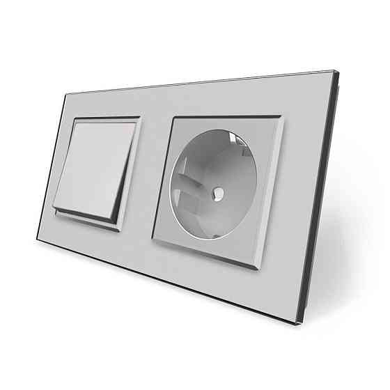 Одноклавішний вимикач з розеткою Livolo сірий скло (VL-C7C1EUK1-15) Коломыя