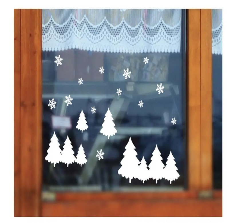 Новорічні наклейки сніжинки та ялинки - розмір стікера 25*35см, силікон Київ - фото 1