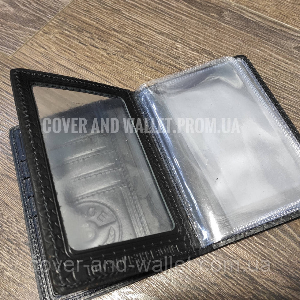 Універсальна шкіряна обкладинка для авто документів чорного кольору PS Leather Київ - фото 5
