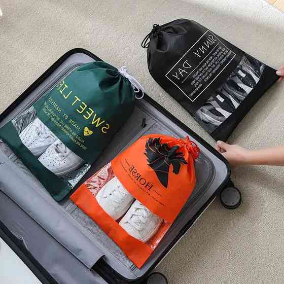 Мешок-сумка для обуви на затяжках, транспортировочная на шнурках для вещей, размер S - 37х26 см,цвет оранжевый Каменец-Подольский