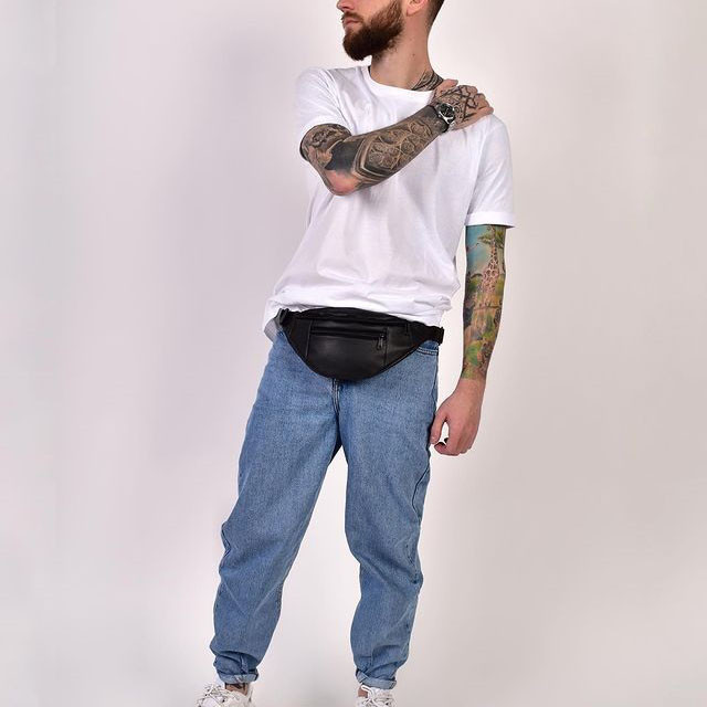 Чоловіча бананка з ремінцем на плече, Бананка чоловіча м'яка Сумка чорна ZF-66 Івано-Франківськ - фото 3