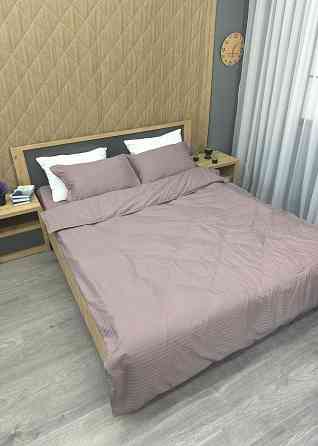 Комплект постельного белья Страйп-сатин Семейный с простыней на резинке 180х200х25, 2 пододеяльника 150х200, 2 наволочки 70х70 Лилово-серый (88-227) Киев