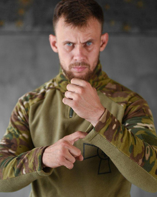 Флисовая кофта с карманами мужская олива рукава мультикам теплая флиска Одесса - изображение 4