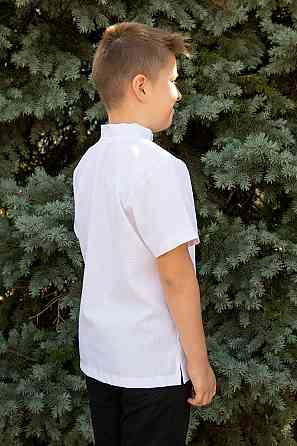 Вышиванка для мальчиков с коротким рукавом, льняная, белая топ Киев