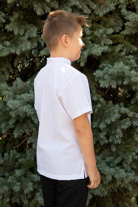 Вышиванка для мальчиков с коротким рукавом, льняная, белая топ Киев - изображение 5