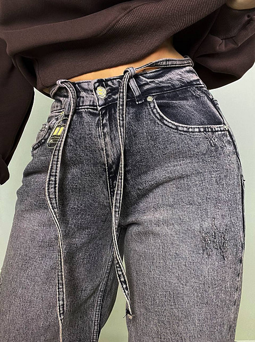 Джинси жіночі I8 52407 широкі Baggy банани з поясом мотузкою коричневі, коричневий, 29, 29, 80 см, 117 см Київ - фото 12