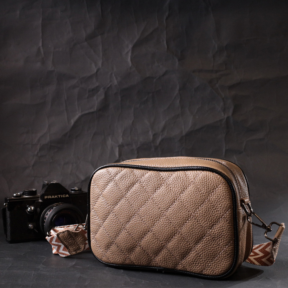 Кожаная женская сумка через плечо на одно отделение Vintage 22386 Бежевая Киев - изображение 8