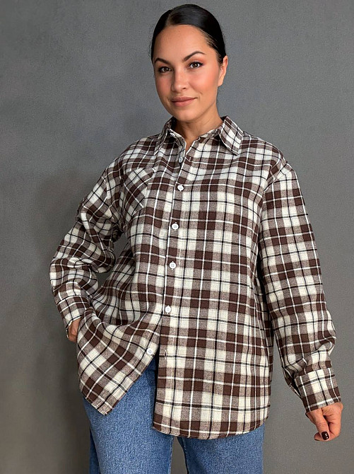 Рубашка женская Baoyu 225-1 в клетку оверсайз фланель, светло-коричневый, one size Киев - изображение 11