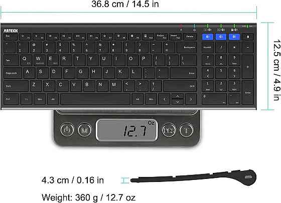Беспроводная Bluetooth-клавиатура Arteck HB193 полноразмерная, 3 устройства, Windows/iOS/Android/macOS, аккумулятор Киев