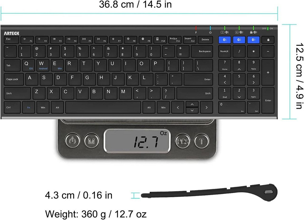 Беспроводная Bluetooth-клавиатура Arteck HB193 полноразмерная, 3 устройства, Windows/iOS/Android/macOS, аккумулятор Киев - изображение 6