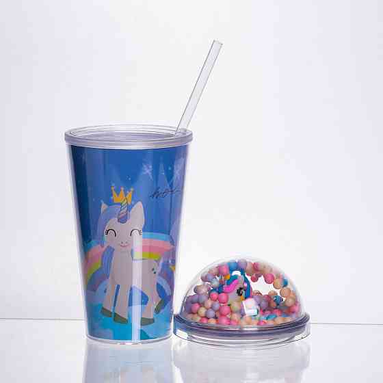 Пластиковий стакан з трубочкою і кришкою 400 мл багаторазовий Синій HP-18-2BL Київ