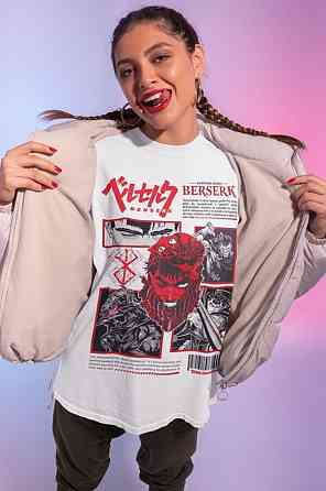 Футболка з аніме принтом Берсерк Гутс Скулл Кнігхт оверсайз (S/M/L) Чорний AnimeJ1090 Дніпро