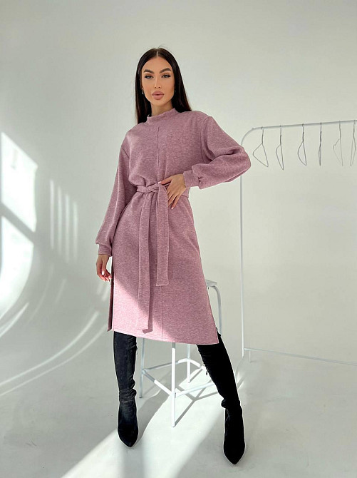 Женское стильное теплое удобное платье с разрезами турецкая двухсторонняя ангора люкс Пудра, 42/46 Одесса - изображение 3