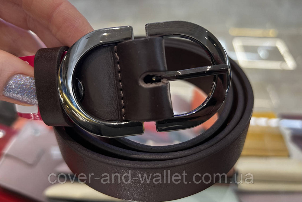 Жіночий ремінь з італійської шкіри коричневого кольору з овальною пряжкою 30 мм PS Leather Київ - фото 3