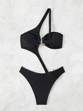 Жіночий суцільний купальник на одне плече Чорний M Харків