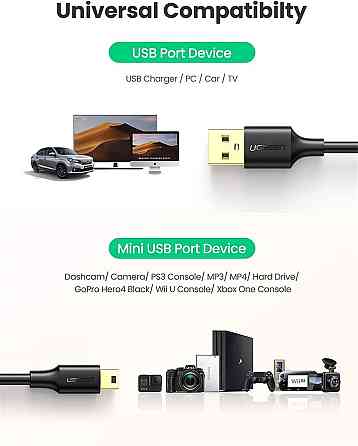 Кабель UGREEN USB 2.0 A Male to Mini 5 Pin Male Cable 0.5m (Black) Киев