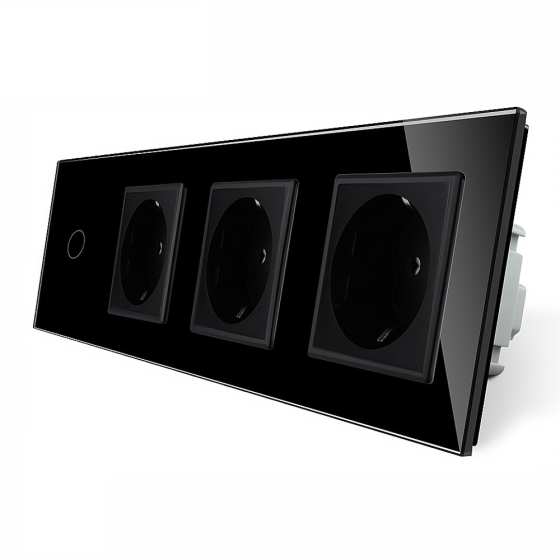 Розумний сенсорний ZigBee вимикач 1 сенсор 3 розетки Livolo чорний скло (VL-C701Z/C7C3EU-12) Коломыя