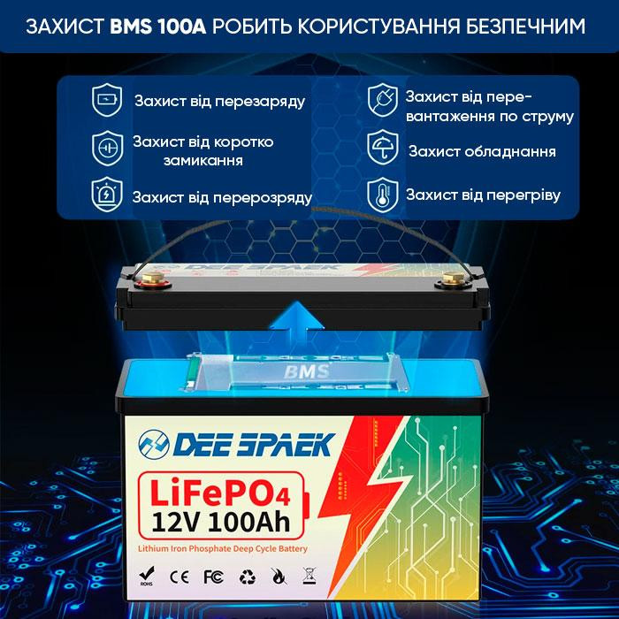 Літій-залізо-фосфатний акумулятор DEE SPAEK LiFePO4 12V 100Ah Bluetooth (1280Wh) (BMS 100A) Київ - фото 2