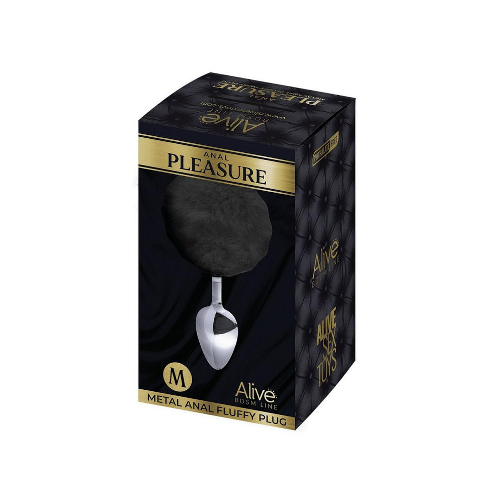 Металева анальна пробка Кролячий хвостик Alive Fluffy Plug M Black, діаметр 3,4 см Sex Aura Київ - фото 2