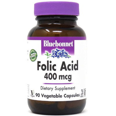 Вітамін Bluebonnet Nutrition Фолієва кислота 400 мг, Folic Acid, 90 вегетаріанських капсул (BLB0449) Вінниця - фото 1