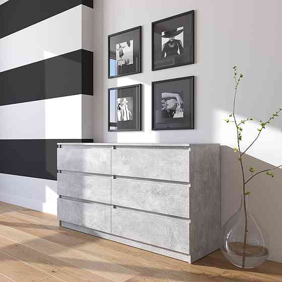 Комод VAYS R-7 Бетон, 6 шухляд без ручок, ЛДСП, 140×40×75 см– для дому, офісу, вітальні, спальні Львів