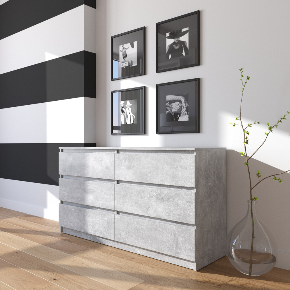 Комод VAYS R-7 Бетон, 6 шухляд без ручок, ЛДСП, 140×40×75 см– для дому, офісу, вітальні, спальні Львів - фото 1