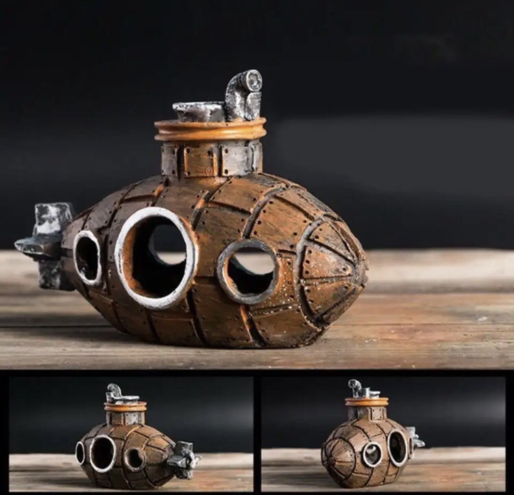 Декор для акваріума "Затонувший підводний човен" - розмір 13*9*6 см, червоний,смола, акваріумний декор Київ - фото 7