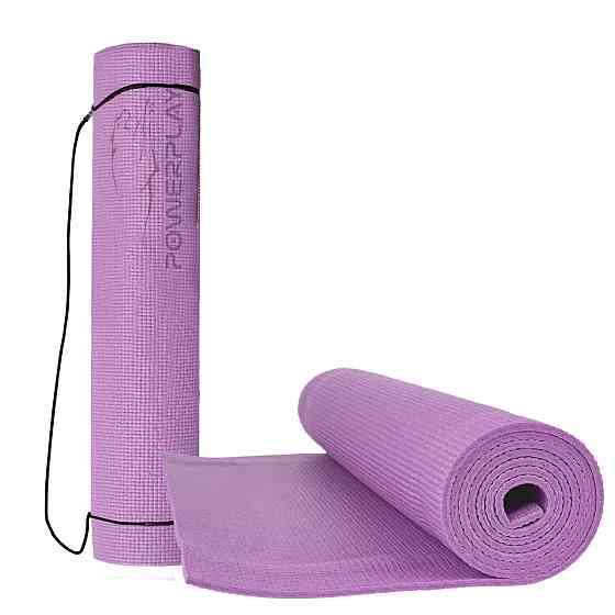 Килимок для йоги фітнесу гімнастіки каремат PowerPlay 4010 PVC Yoga Mat Лавандовий 173см на 61см Київ