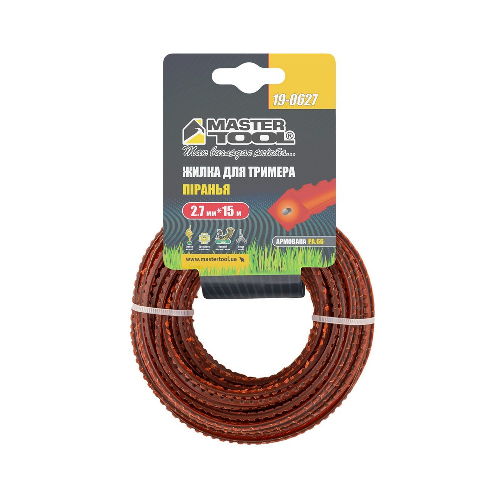Волосінь для тримера MASTERTOOL "Піранья" армована 2.70 мм 15 м зубчастий квадрат 19-0627 Рівне - фото 2