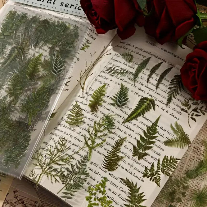 Глянцевые наклейки с зелеными листьями папоротника, 6 листов, самоклеящиеся ПВХ-стикеры с блестящим покрытием Киев - изображение 4