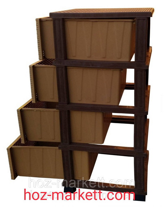 Комод пластиковий тумба на 4 ящики elif ротанг Туреччина беж з коричневим Харків - фото 4