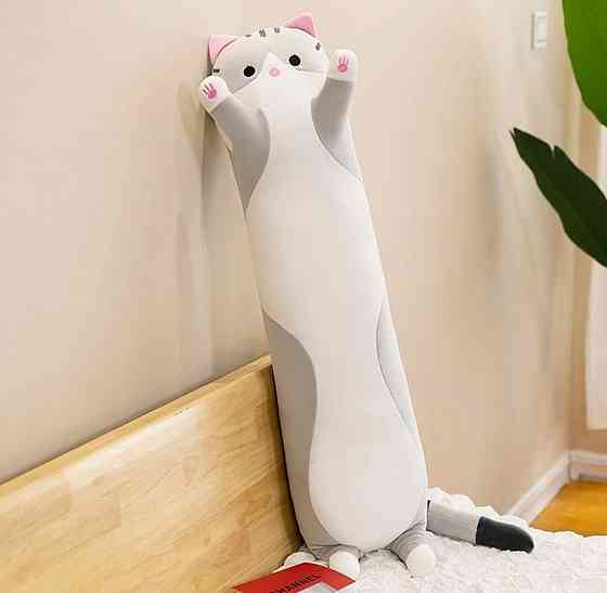 М'яка іграшка подушка Кіт-батон 70 см — довгий плюшевий кіт для обіймів і сну сирій Київ
