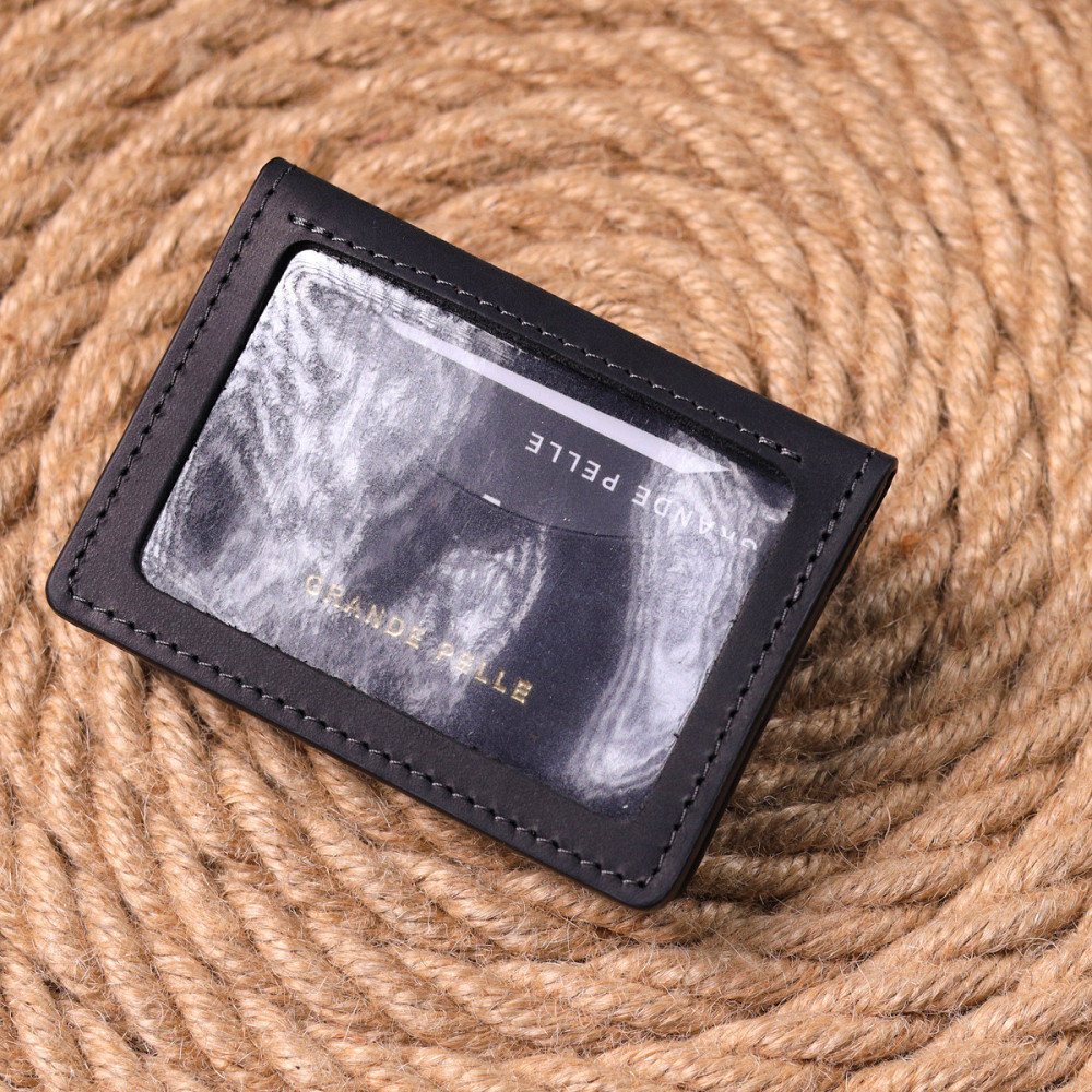 Практична шкіряна обкладинка на документи Серце GRANDE PELLE 16702 Чорна Київ - фото 2