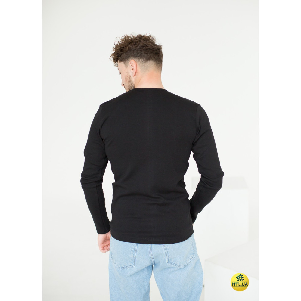 Чоловіча футболка з довгим рукавом лонгслів зі 100% бавовни Наталюкс 21-1308 M, Черный Киев - изображение 2