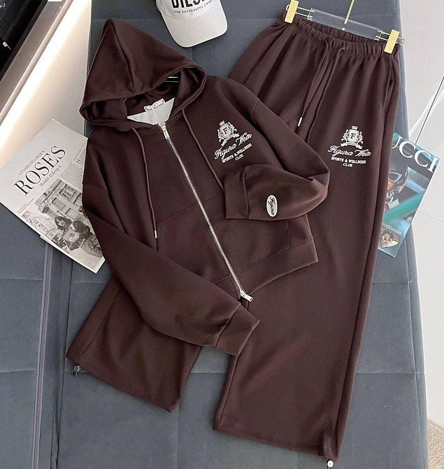 Жіночий стильний повсякденний костюм турецький двонитка Шоколад, 46/48 Одеса - фото 1