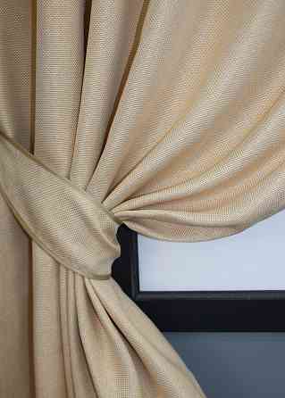 Комплект коротких штор VR-Textil Льон-блекаут Льон Мішковина № 1162ш Бежевий 130х170см 2 шт (35-0097) Київ