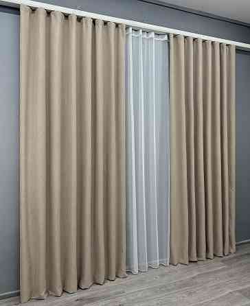 Комплект штор VR-Textil 100% блэкаут ASHEN NIGHT 100х270 2шт и Тюль 400х270 1853ш-1153т бежевый с белым 71-086/2 Киев
