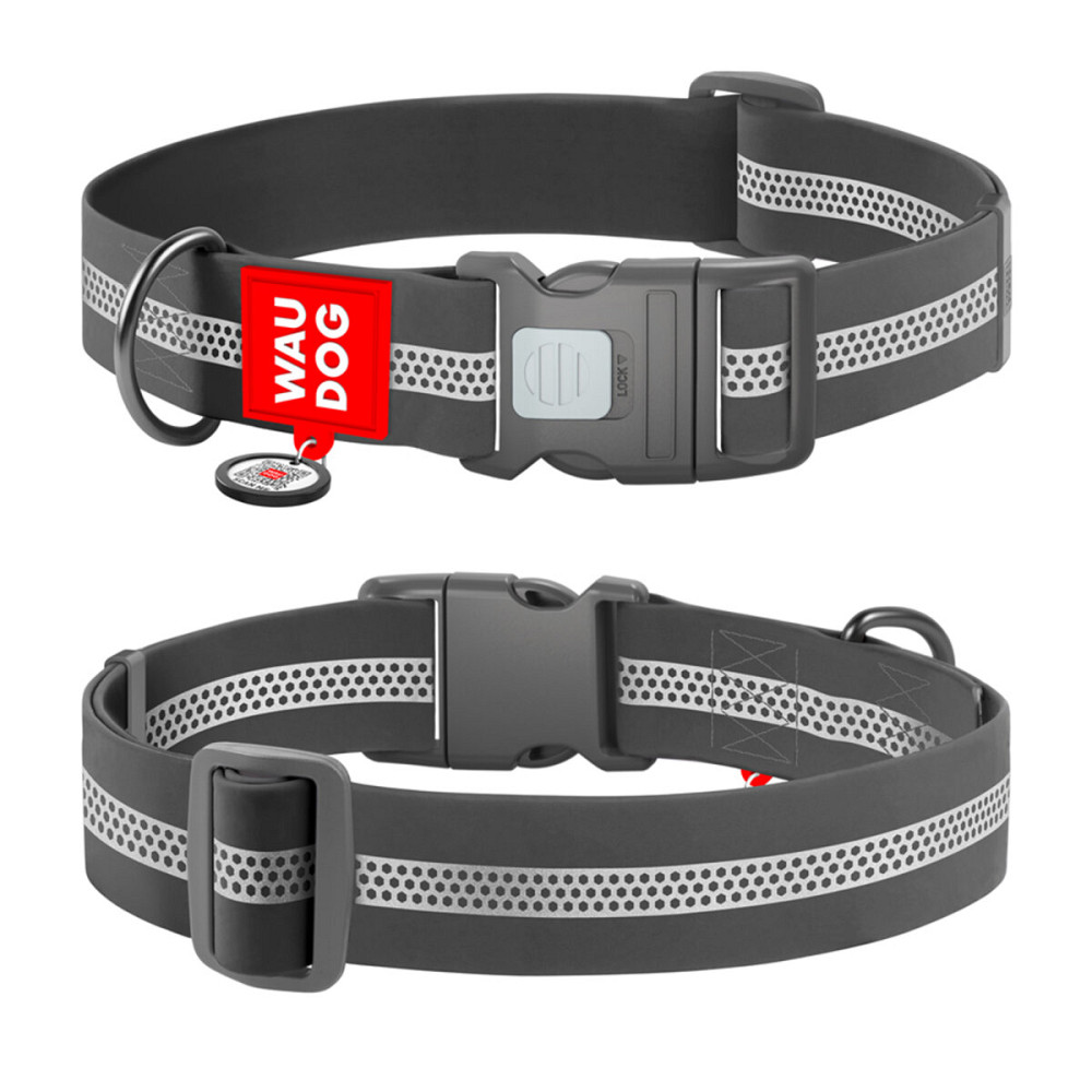 Нашийник для собак водостійкий WAUDOG Waterproof з QR паспортом, світловідбивний, пластиковий фастекс, XXL, Ш 40 мм, Дов 46-70 см, сірий Київ - фото 2