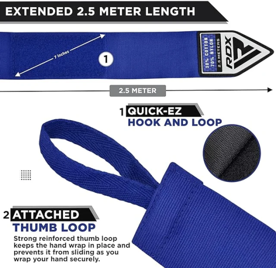 Бинти для боксу RDX Hand Wraps Blue (2.5м.) Каменское