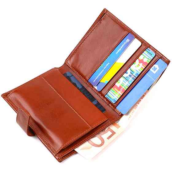 Привабливий вертикальний чоловічий гаманець середнього розміру з натуральної гладкої шкіри CANPELLINI 21858 Коричневий Київ