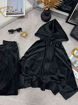 Женский повседневный велюровый костюм двойка: кофта и штаны Черный, 50/52 Одесса