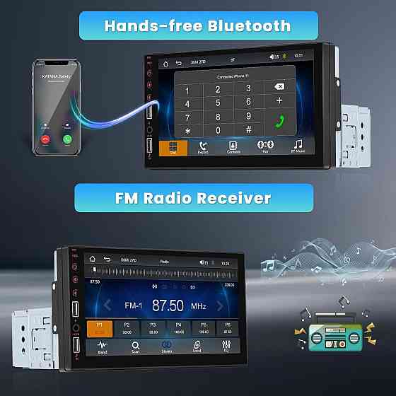 Автомагнітола 7″ Inefala 1DIN CarPlay Android Auto, Bluetooth, FM/RDS, USB, MirrorLink, AHD камерою, SWC, пультом CANBUS Київ