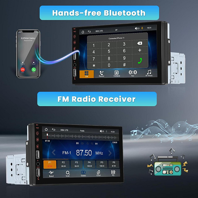Автомагнітола 7″ Inefala 1DIN CarPlay Android Auto, Bluetooth, FM/RDS, USB, MirrorLink, AHD камерою, SWC, пультом CANBUS Київ - фото 3