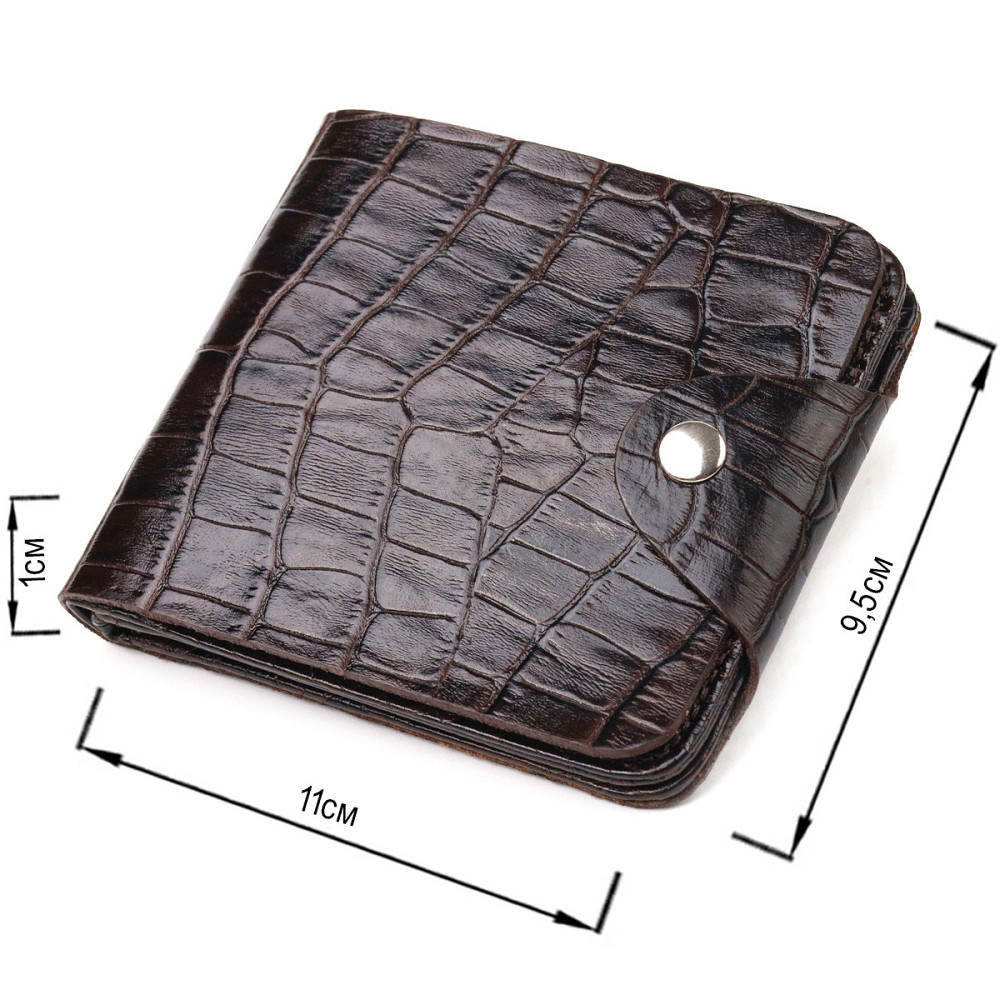Практичное портмоне для мужчин в два сложения из натуральной фактурной кожи с тиснением под крокодила CANPELLINI 21578 Коричневое Киев - изображение 8