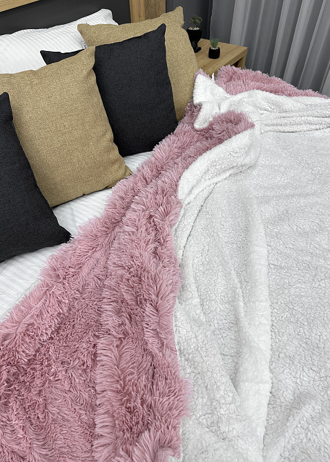 Плед-покривало 200х230 см (+-10см) Травка на овчині колір рожевий з білим (87-215) Київ - фото 7