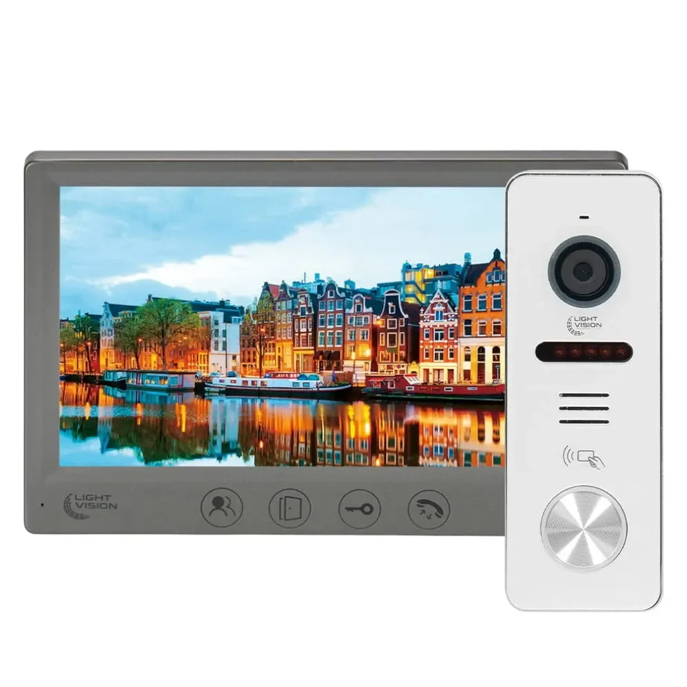 Комплект відеодомофона Light Vision: відеодомофон 7" AMSTERDAM FHD Grey та відеопанель 2Mp White (82-00237-82-00242) Київ - фото 1